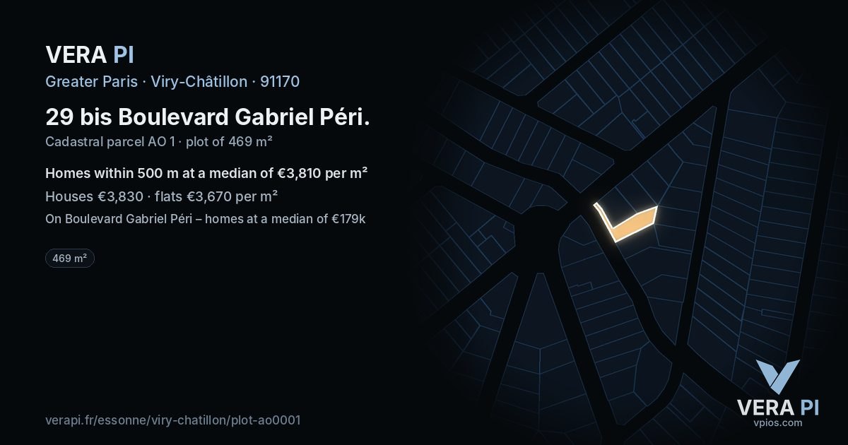 29 bis Boulevard Gabriel Péri, Viry-Châtillon at night – the plot lit, the parcels around coloured by the prices near them