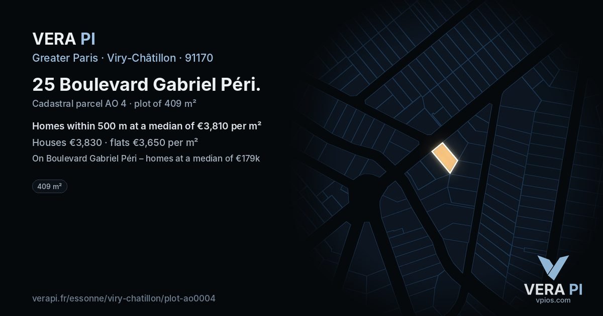 25 Boulevard Gabriel Péri, Viry-Châtillon at night – the plot lit, the parcels around coloured by the prices near them