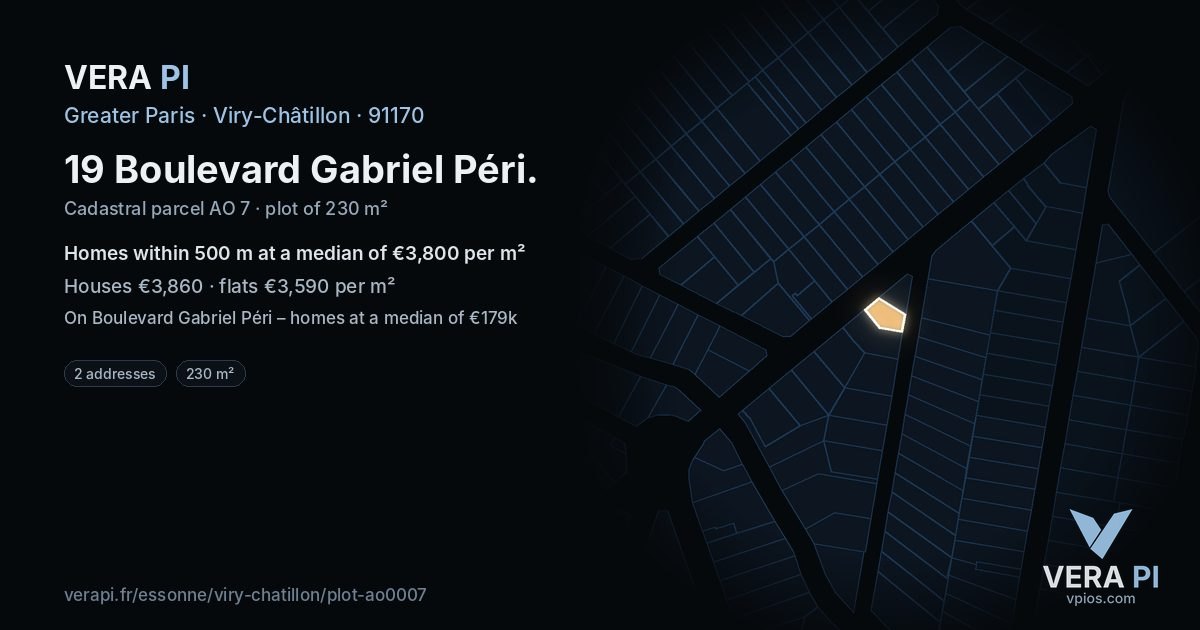 19 Boulevard Gabriel Péri, Viry-Châtillon at night – the plot lit, the parcels around coloured by the prices near them