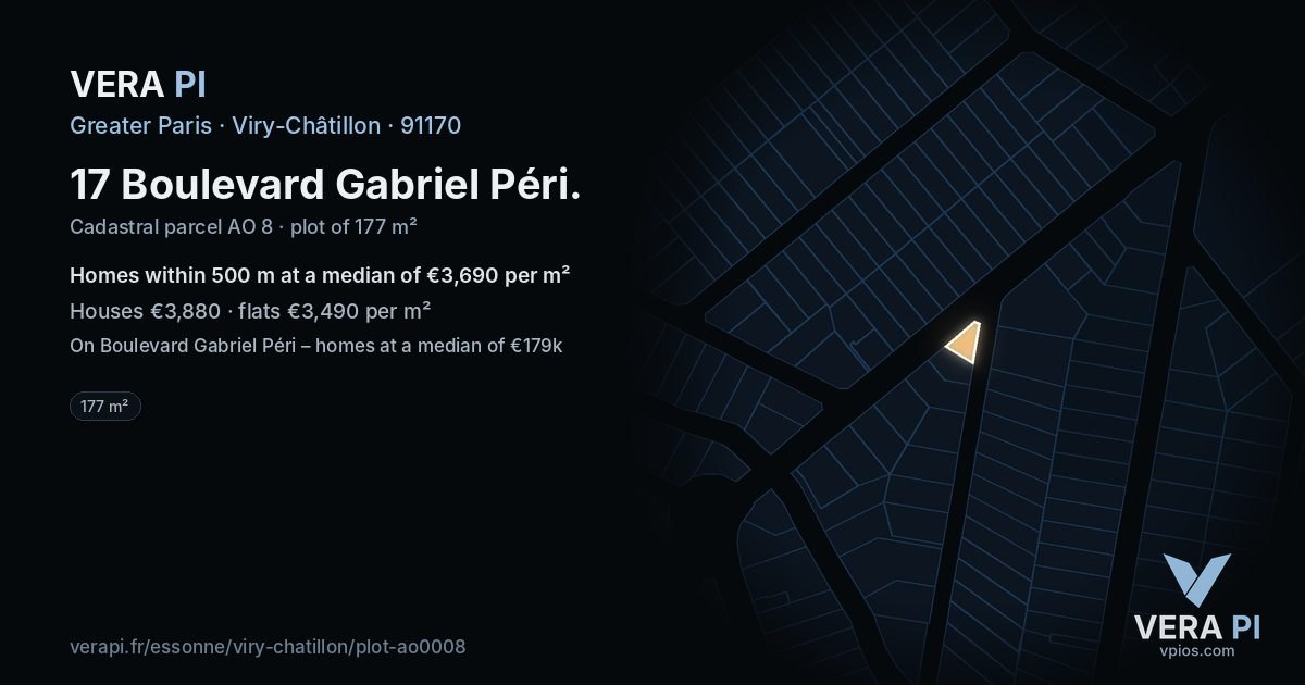 17 Boulevard Gabriel Péri, Viry-Châtillon at night – the plot lit, the parcels around coloured by the prices near them