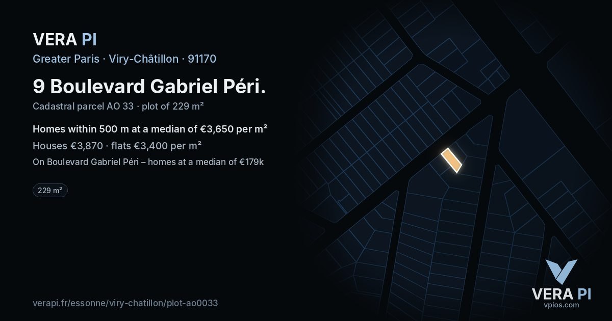 9 Boulevard Gabriel Péri, Viry-Châtillon at night – the plot lit, the parcels around coloured by the prices near them
