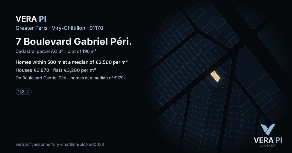 7 Boulevard Gabriel Péri, Viry-Châtillon at night – the plot lit, the parcels around coloured by the prices near them
