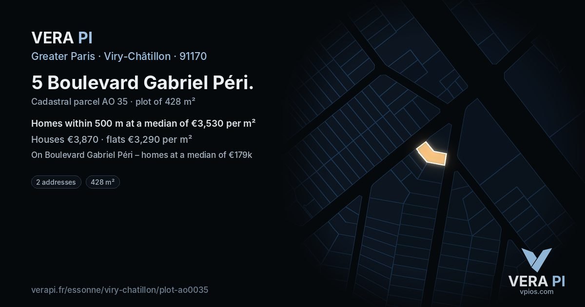 5 Boulevard Gabriel Péri, Viry-Châtillon at night – the plot lit, the parcels around coloured by the prices near them