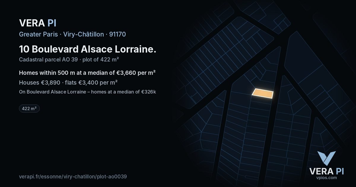 10 Boulevard Alsace Lorraine, Viry-Châtillon at night – the plot lit, the parcels around coloured by the prices near them