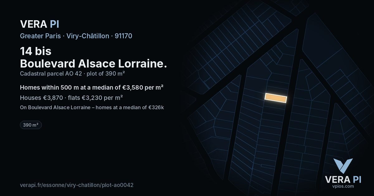14 bis Boulevard Alsace Lorraine, Viry-Châtillon at night – the plot lit, the parcels around coloured by the prices near them