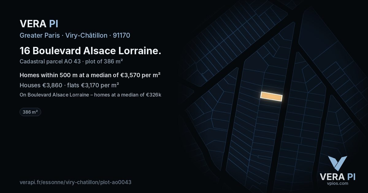 16 Boulevard Alsace Lorraine, Viry-Châtillon at night – the plot lit, the parcels around coloured by the prices near them