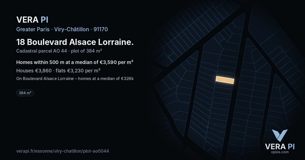 18 Boulevard Alsace Lorraine, Viry-Châtillon at night – the plot lit, the parcels around coloured by the prices near them