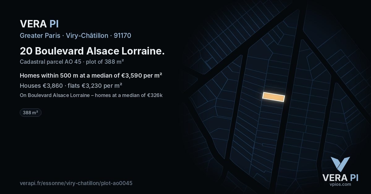 20 Boulevard Alsace Lorraine, Viry-Châtillon at night – the plot lit, the parcels around coloured by the prices near them