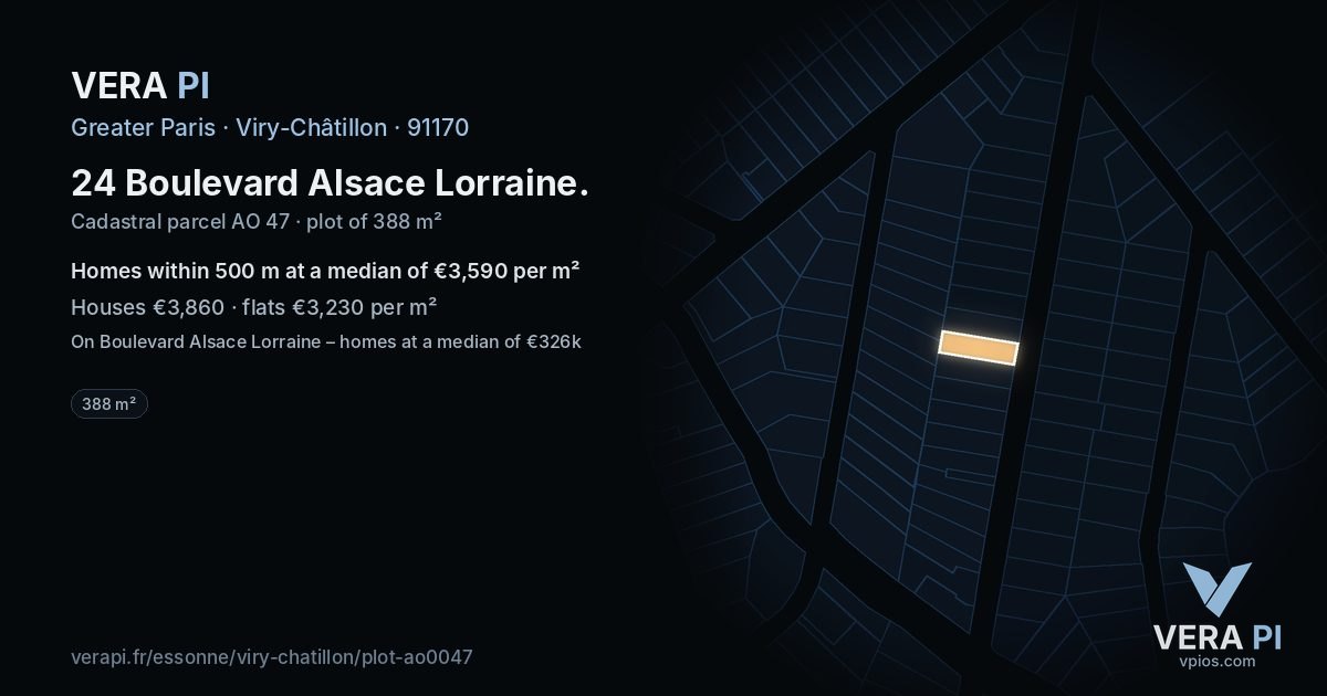 24 Boulevard Alsace Lorraine, Viry-Châtillon at night – the plot lit, the parcels around coloured by the prices near them