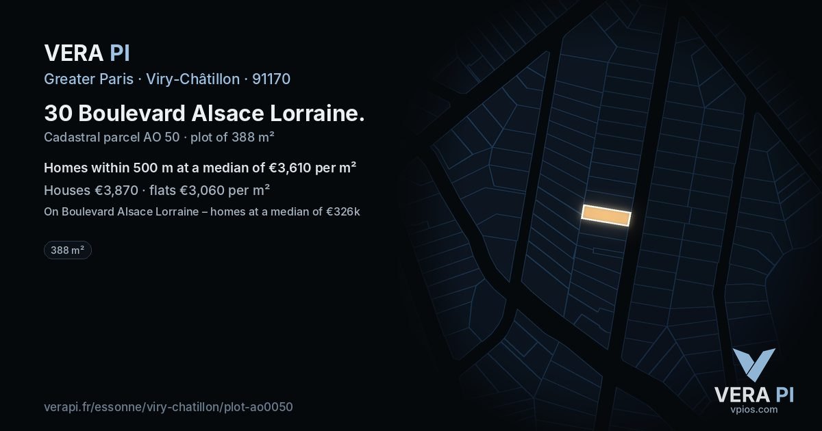 30 Boulevard Alsace Lorraine, Viry-Châtillon at night – the plot lit, the parcels around coloured by the prices near them
