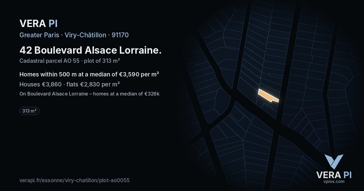 42 Boulevard Alsace Lorraine, Viry-Châtillon at night – the plot lit, the parcels around coloured by the prices near them