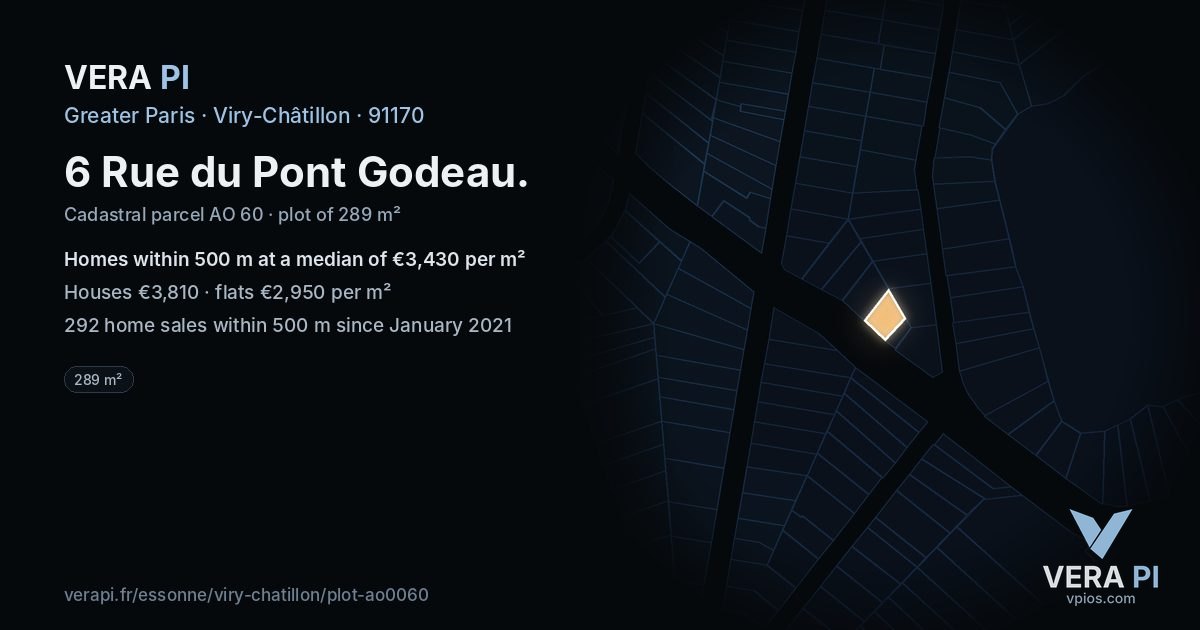 6 Rue du Pont Godeau, Viry-Châtillon at night – the plot lit, the parcels around coloured by the prices near them