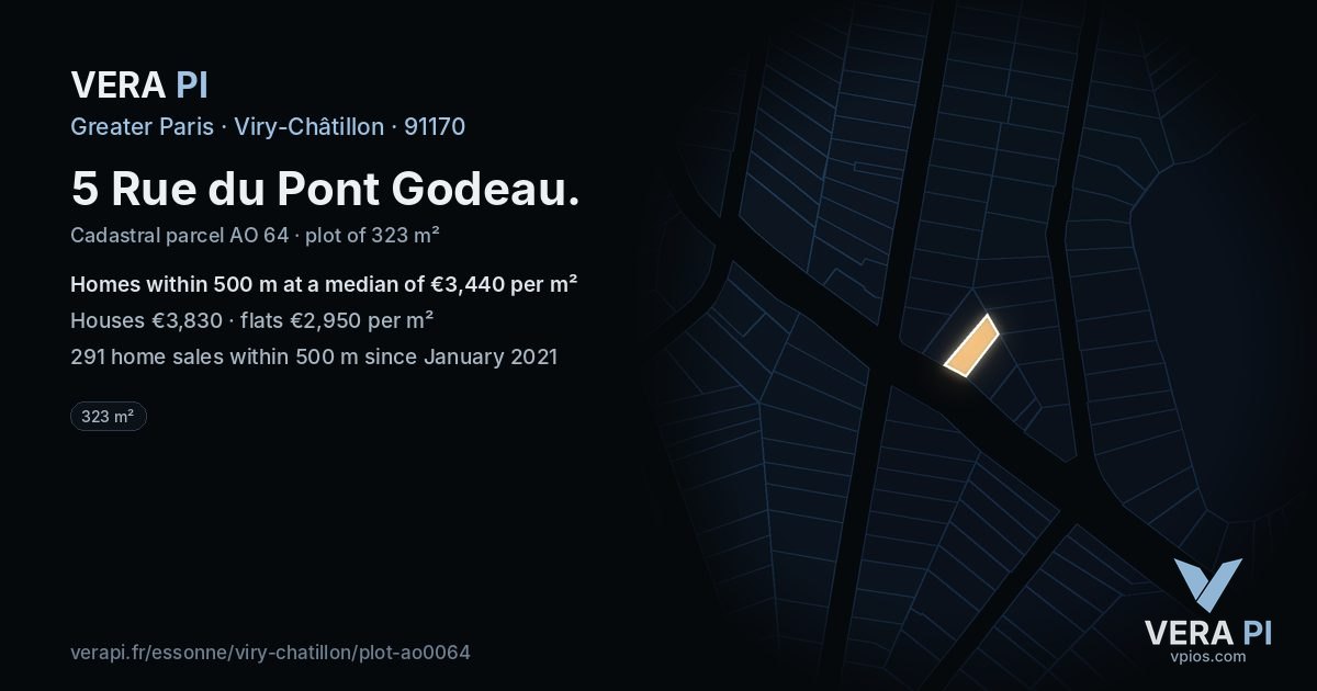 5 Rue du Pont Godeau, Viry-Châtillon at night – the plot lit, the parcels around coloured by the prices near them