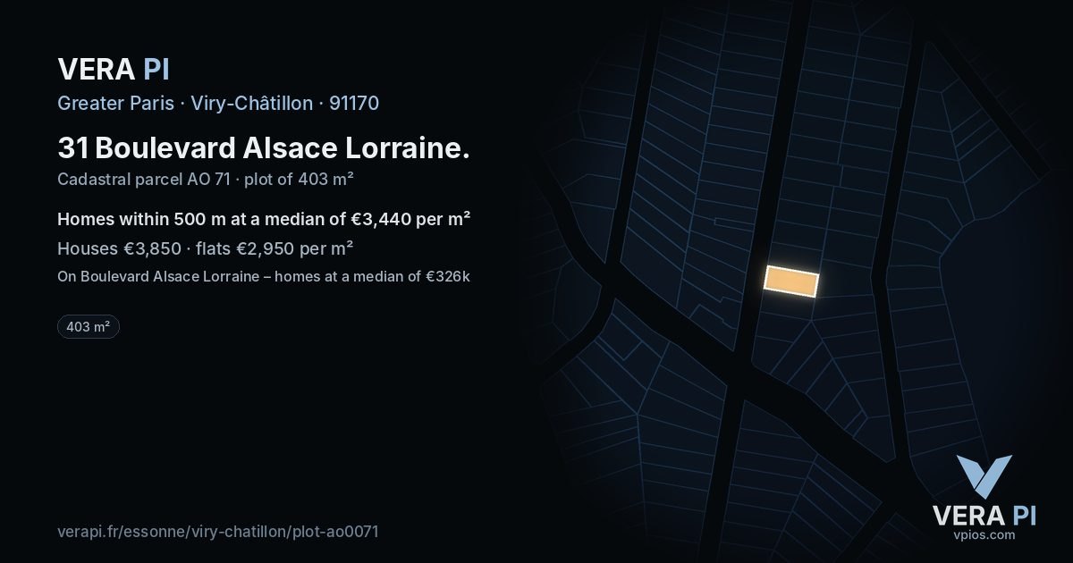 31 Boulevard Alsace Lorraine, Viry-Châtillon at night – the plot lit, the parcels around coloured by the prices near them