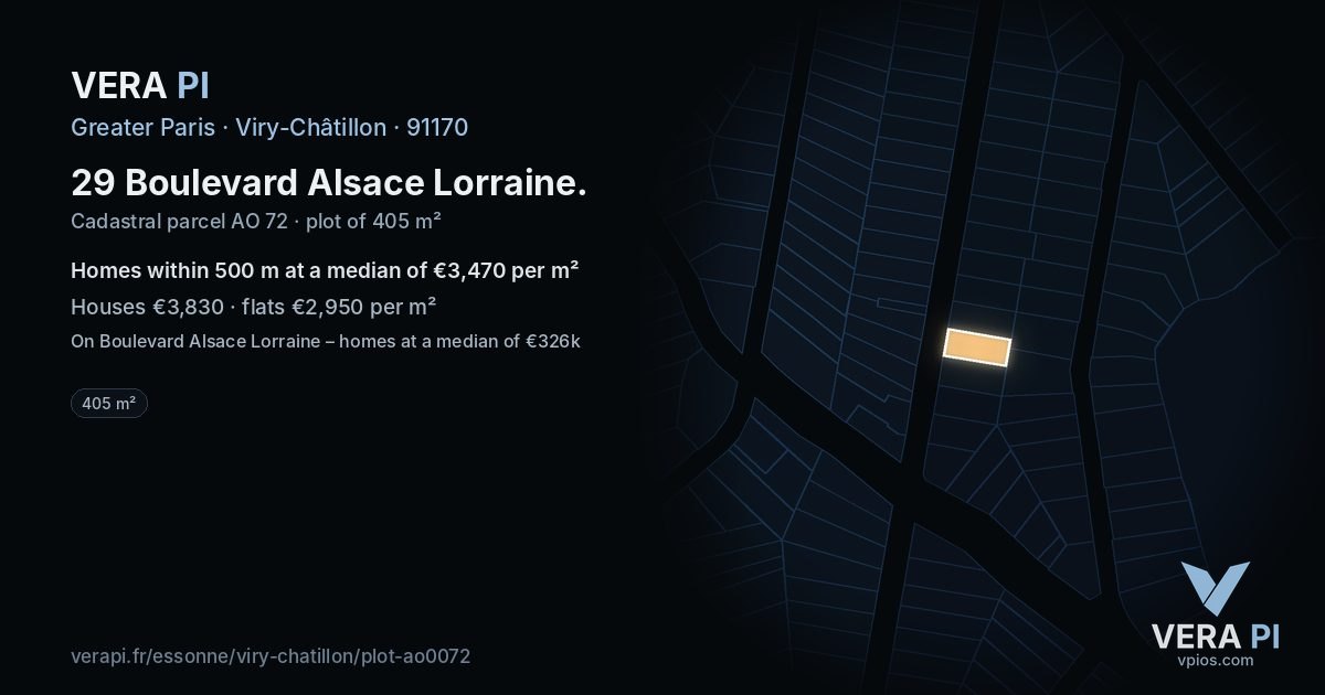 29 Boulevard Alsace Lorraine, Viry-Châtillon at night – the plot lit, the parcels around coloured by the prices near them
