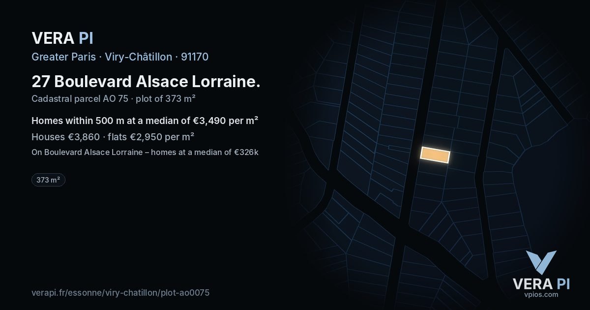27 Boulevard Alsace Lorraine, Viry-Châtillon at night – the plot lit, the parcels around coloured by the prices near them