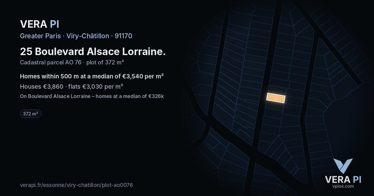25 Boulevard Alsace Lorraine, Viry-Châtillon at night – the plot lit, the parcels around coloured by the prices near them