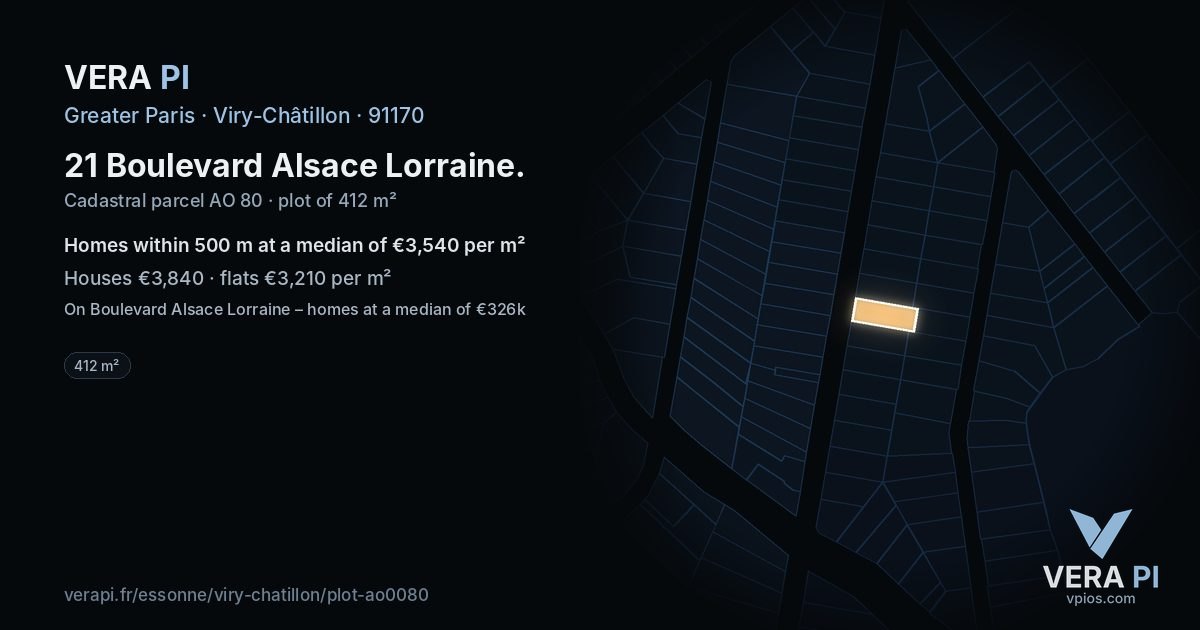 21 Boulevard Alsace Lorraine, Viry-Châtillon at night – the plot lit, the parcels around coloured by the prices near them