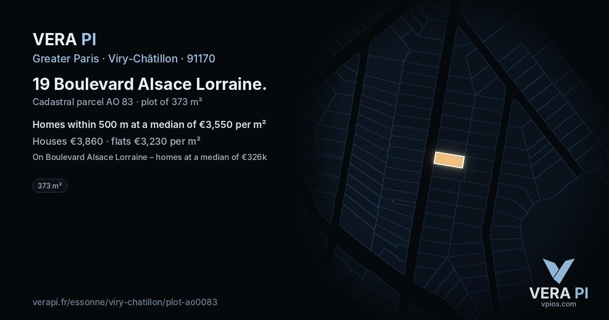 19 Boulevard Alsace Lorraine, Viry-Châtillon at night – the plot lit, the parcels around coloured by the prices near them