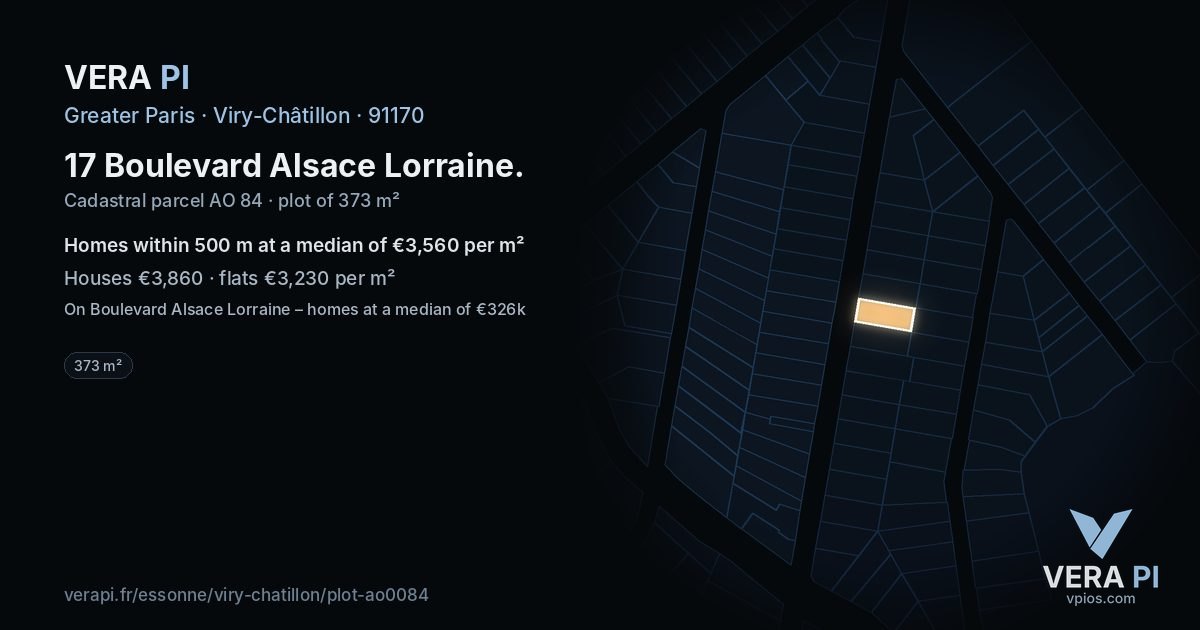 17 Boulevard Alsace Lorraine, Viry-Châtillon at night – the plot lit, the parcels around coloured by the prices near them