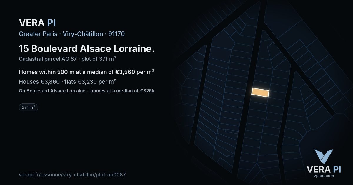15 Boulevard Alsace Lorraine, Viry-Châtillon at night – the plot lit, the parcels around coloured by the prices near them
