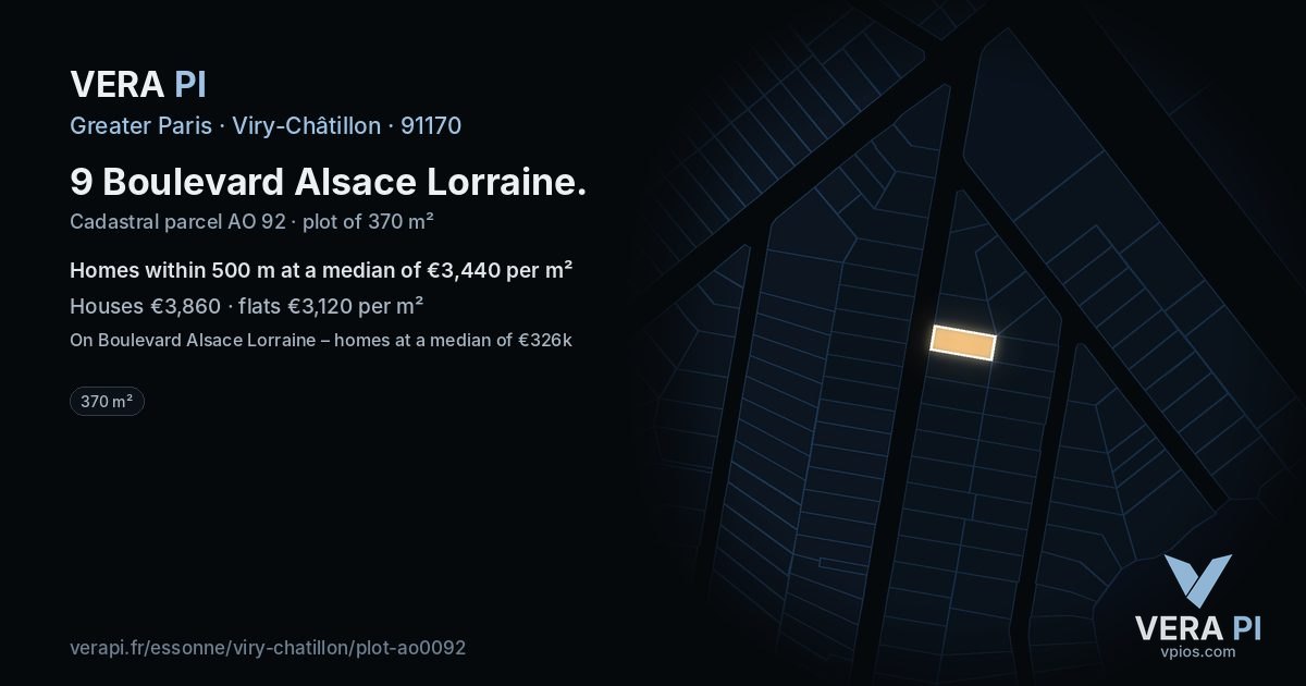 9 Boulevard Alsace Lorraine, Viry-Châtillon at night – the plot lit, the parcels around coloured by the prices near them