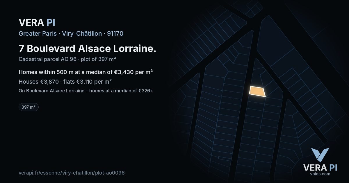 7 Boulevard Alsace Lorraine, Viry-Châtillon at night – the plot lit, the parcels around coloured by the prices near them
