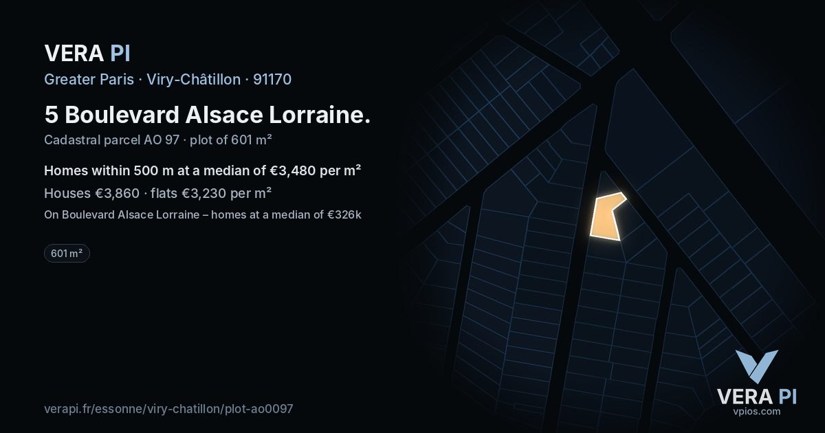 5 Boulevard Alsace Lorraine, Viry-Châtillon at night – the plot lit, the parcels around coloured by the prices near them