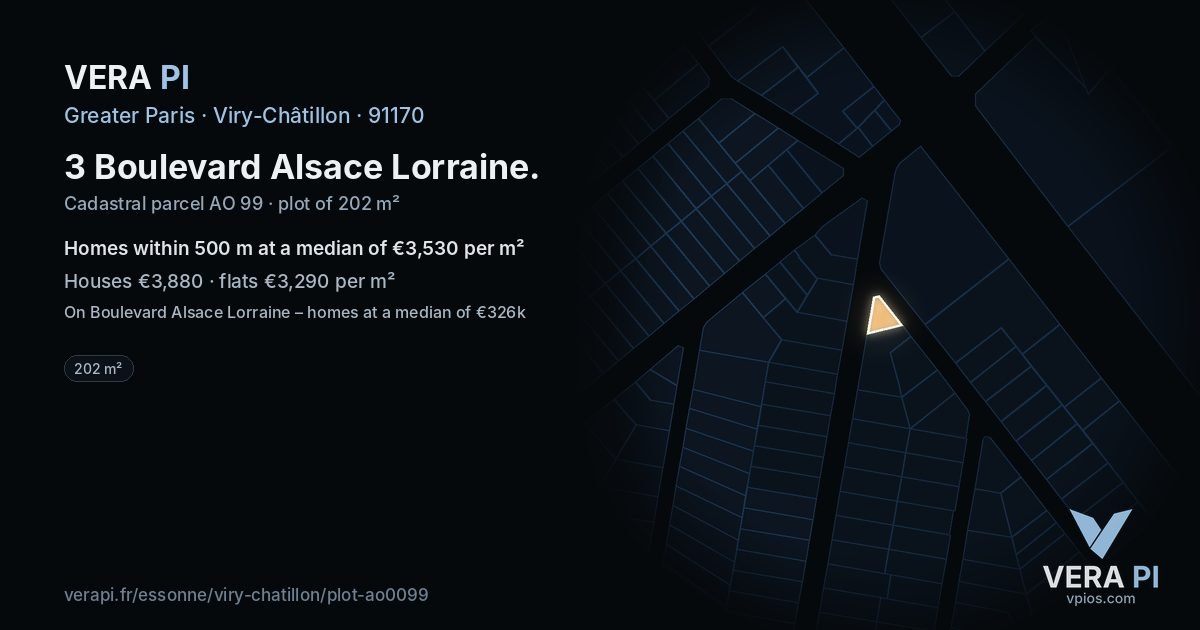 3 Boulevard Alsace Lorraine, Viry-Châtillon at night – the plot lit, the parcels around coloured by the prices near them