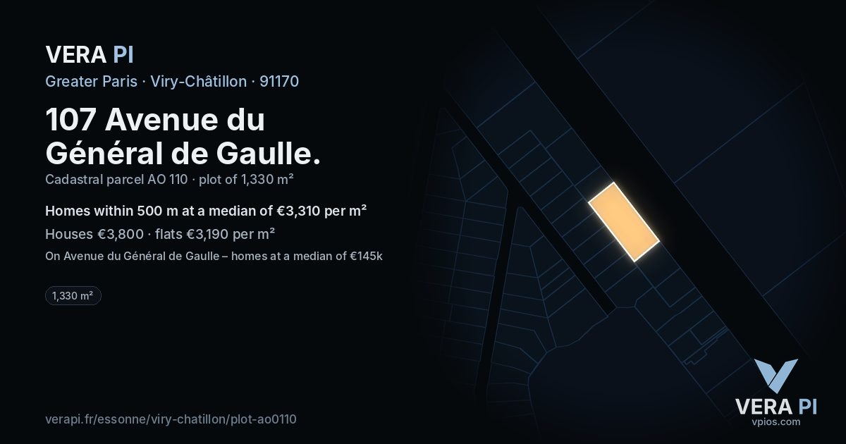 107 Avenue du Général de Gaulle, Viry-Châtillon at night – the plot lit, the parcels around coloured by the prices near them
