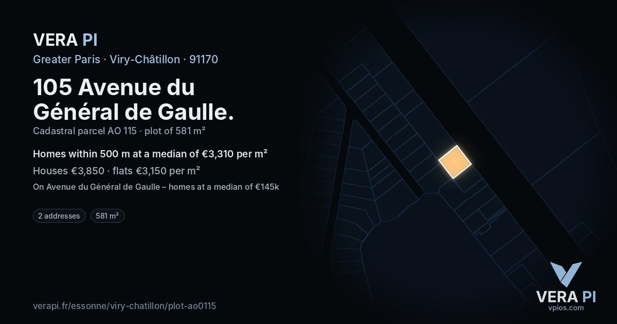 105 Avenue du Général de Gaulle, Viry-Châtillon at night – the plot lit, the parcels around coloured by the prices near them