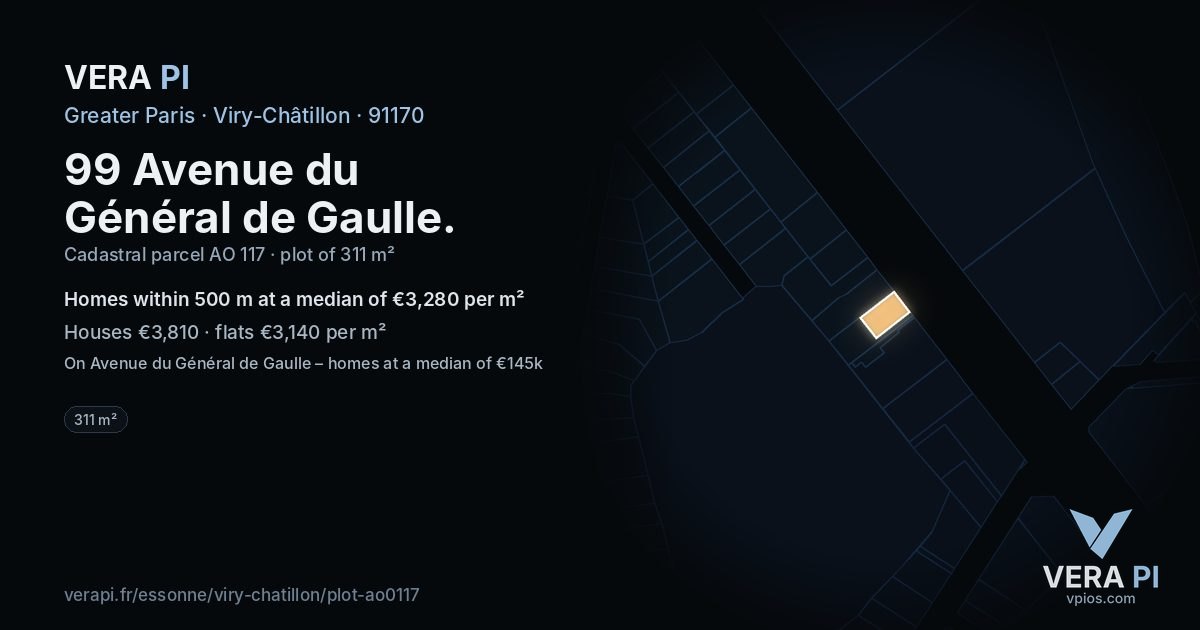 99 Avenue du Général de Gaulle, Viry-Châtillon at night – the plot lit, the parcels around coloured by the prices near them