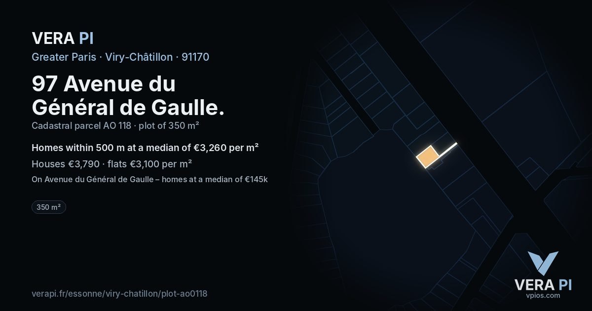 97 Avenue du Général de Gaulle, Viry-Châtillon at night – the plot lit, the parcels around coloured by the prices near them