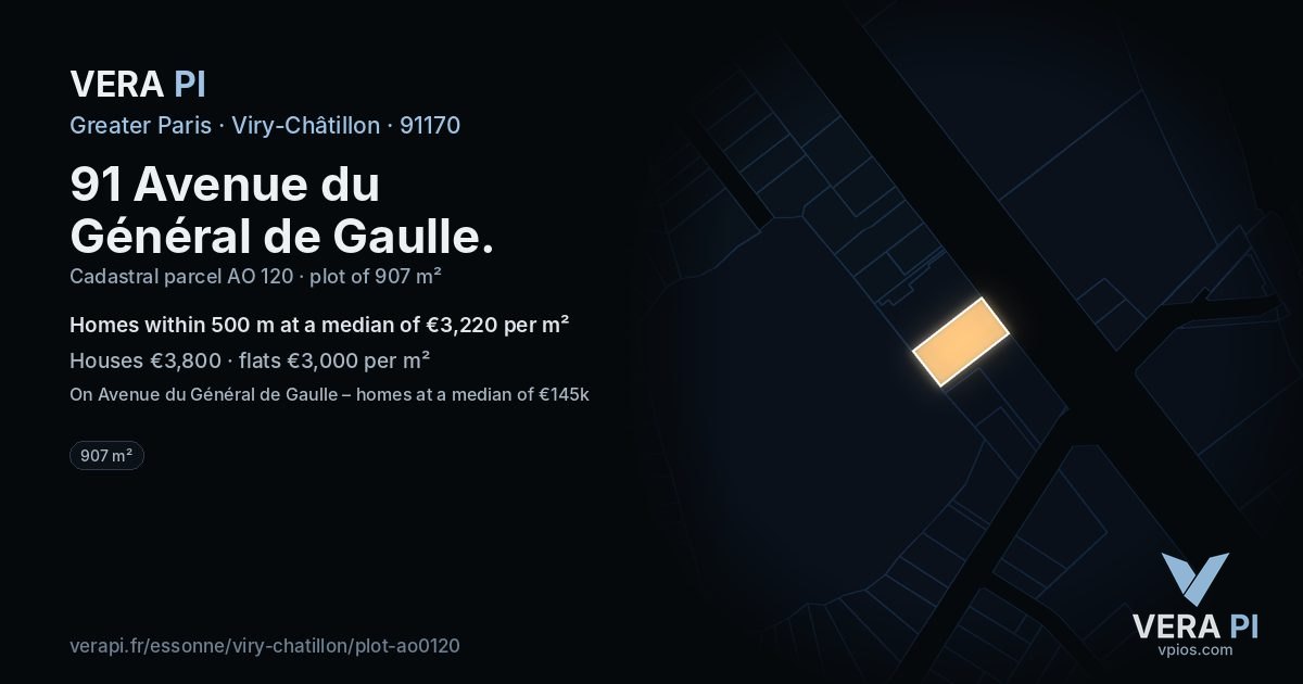 91 Avenue du Général de Gaulle, Viry-Châtillon at night – the plot lit, the parcels around coloured by the prices near them