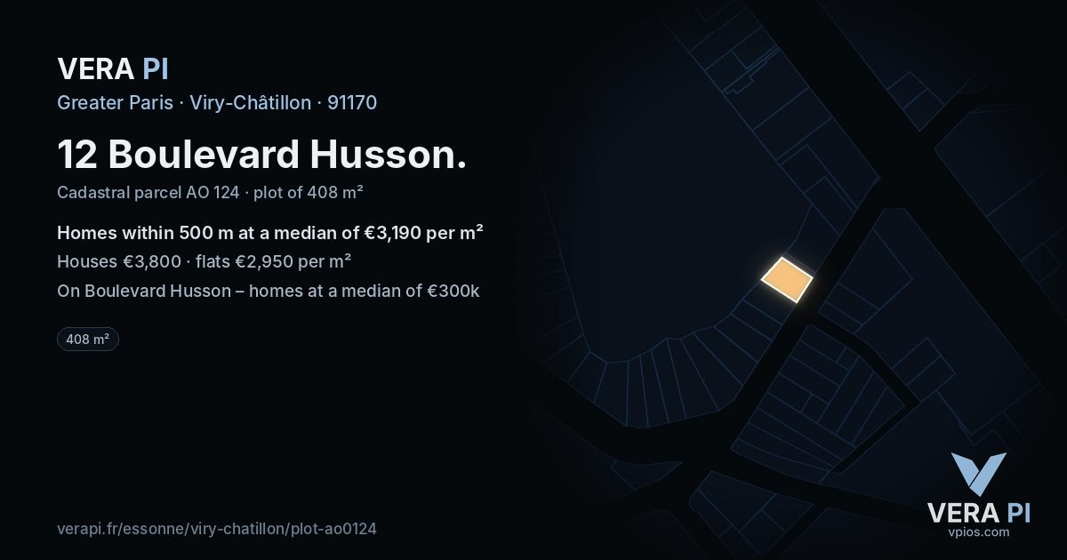 12 Boulevard Husson, Viry-Châtillon at night – the plot lit, the parcels around coloured by the prices near them