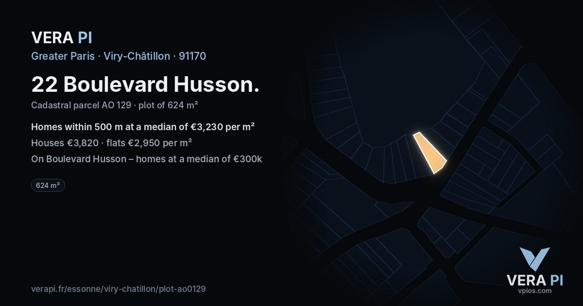 22 Boulevard Husson, Viry-Châtillon at night – the plot lit, the parcels around coloured by the prices near them
