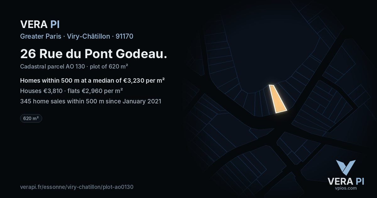 26 Rue du Pont Godeau, Viry-Châtillon at night – the plot lit, the parcels around coloured by the prices near them