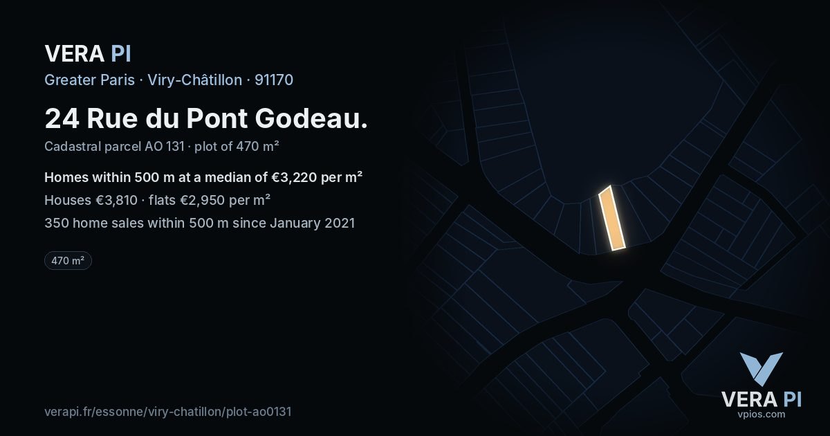 24 Rue du Pont Godeau, Viry-Châtillon at night – the plot lit, the parcels around coloured by the prices near them