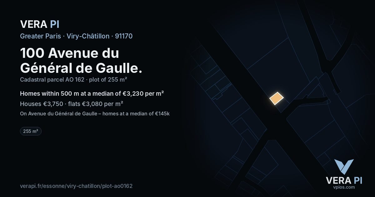 100 Avenue du Général de Gaulle, Viry-Châtillon at night – the plot lit, the parcels around coloured by the prices near them