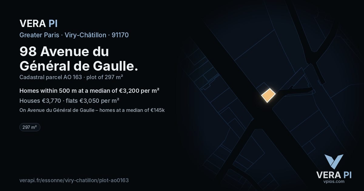98 Avenue du Général de Gaulle, Viry-Châtillon at night – the plot lit, the parcels around coloured by the prices near them