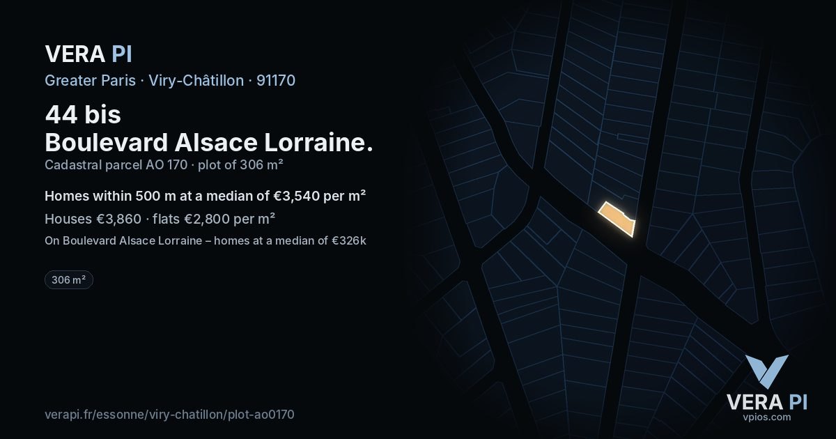 44 bis Boulevard Alsace Lorraine, Viry-Châtillon at night – the plot lit, the parcels around coloured by the prices near them