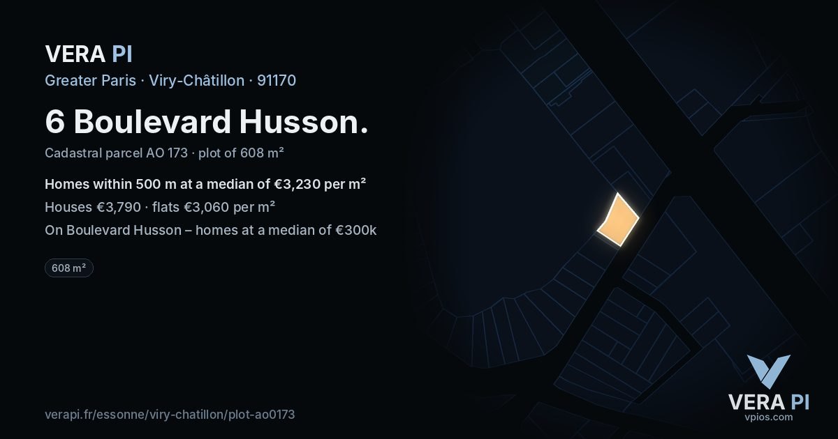 6 Boulevard Husson, Viry-Châtillon at night – the plot lit, the parcels around coloured by the prices near them