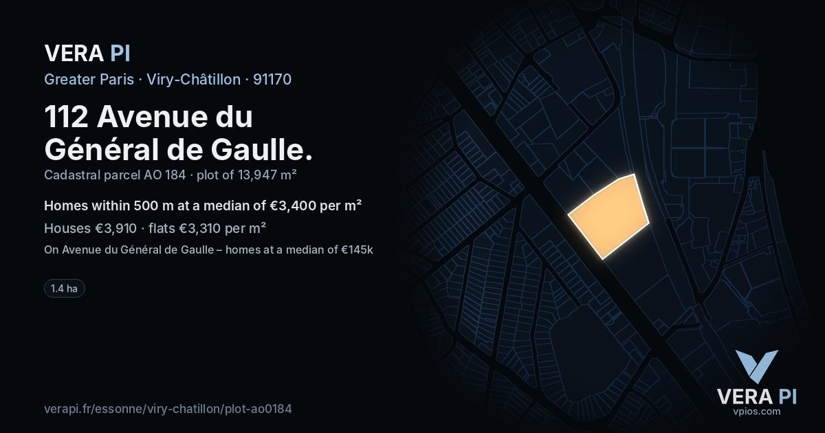 112 Avenue du Général de Gaulle, Viry-Châtillon at night – the plot lit, the parcels around coloured by the prices near them