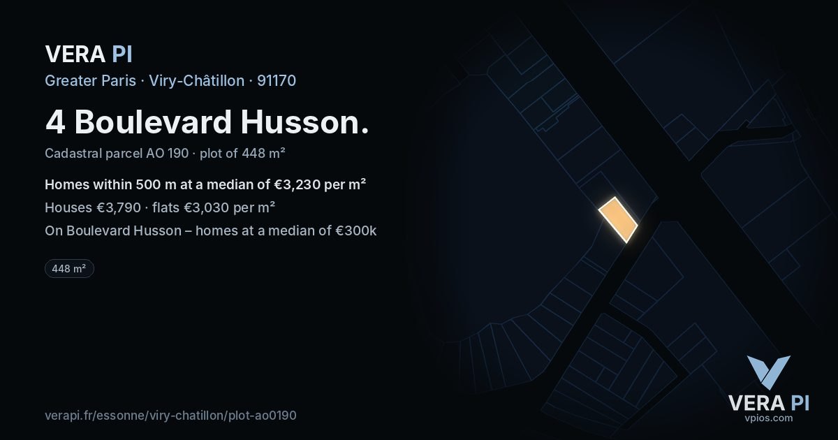 4 Boulevard Husson, Viry-Châtillon at night – the plot lit, the parcels around coloured by the prices near them