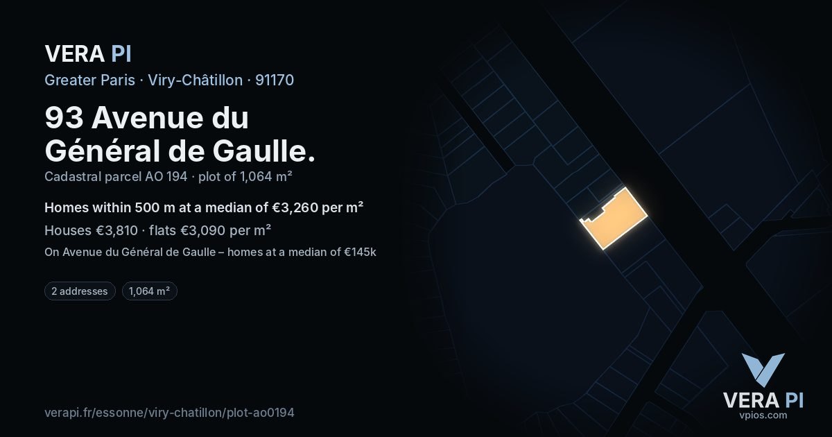 93 Avenue du Général de Gaulle, Viry-Châtillon at night – the plot lit, the parcels around coloured by the prices near them