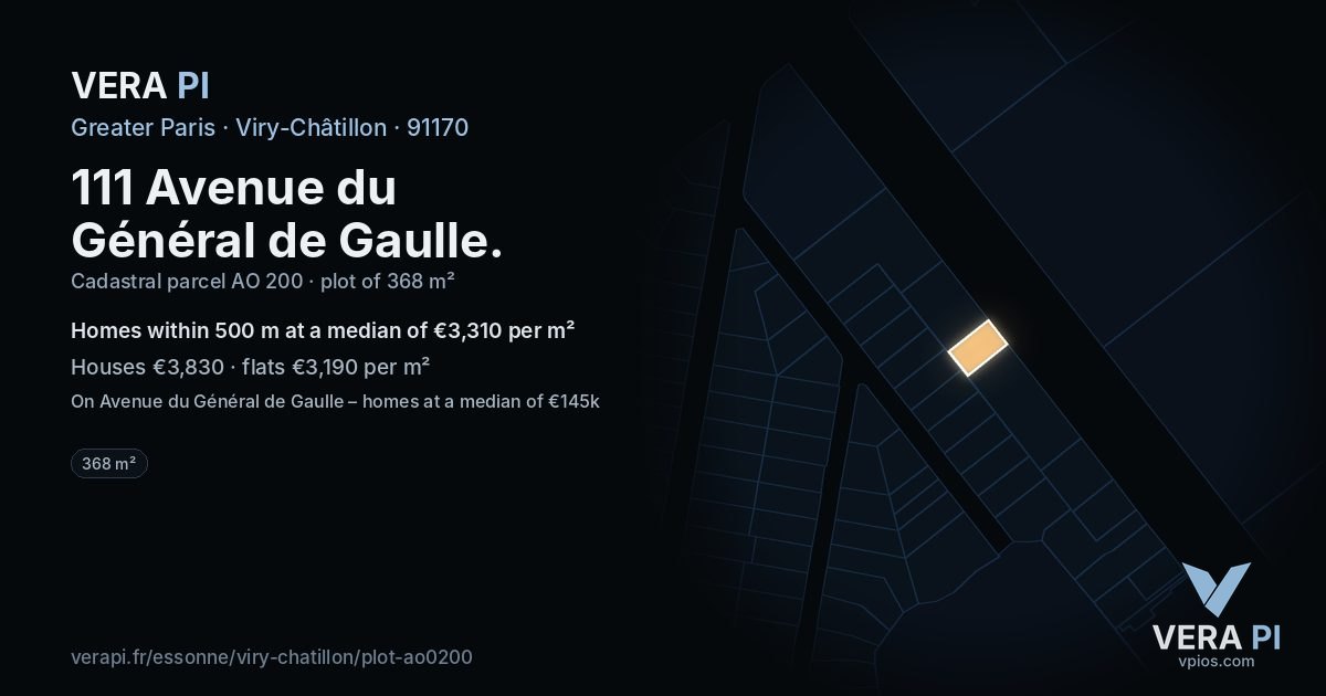 111 Avenue du Général de Gaulle, Viry-Châtillon at night – the plot lit, the parcels around coloured by the prices near them