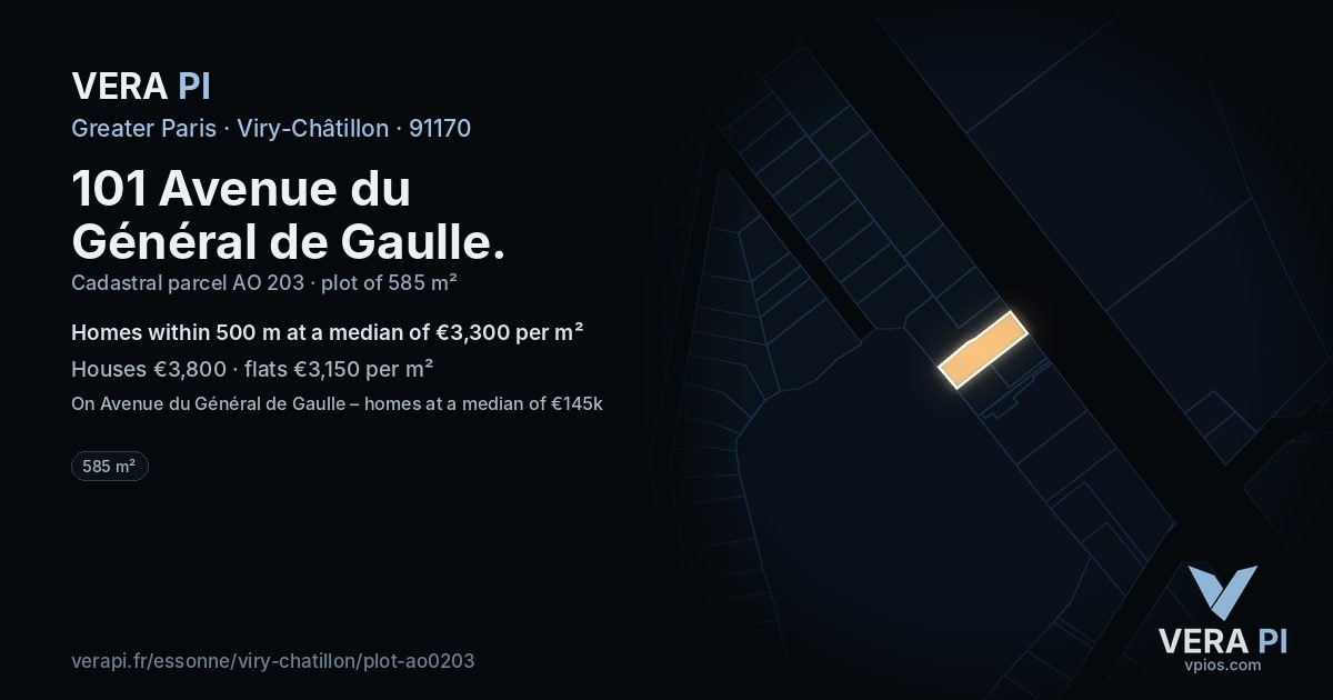 101 Avenue du Général de Gaulle, Viry-Châtillon at night – the plot lit, the parcels around coloured by the prices near them