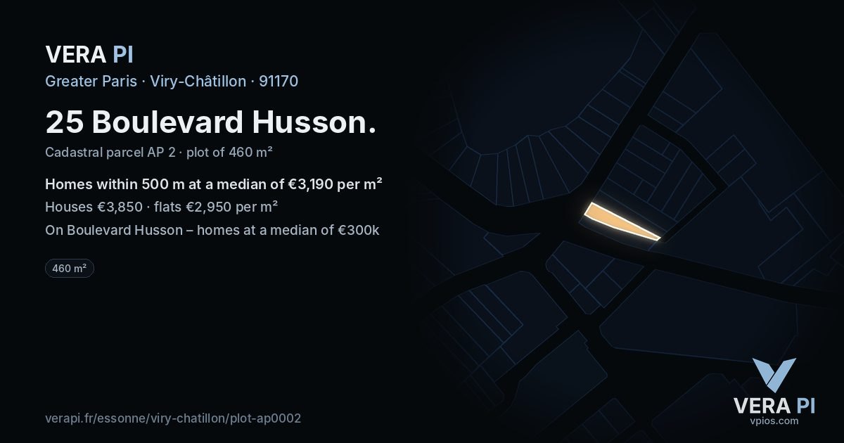 25 Boulevard Husson, Viry-Châtillon at night – the plot lit, the parcels around coloured by the prices near them