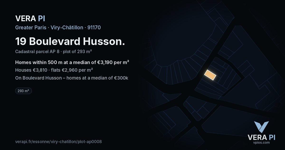 19 Boulevard Husson, Viry-Châtillon at night – the plot lit, the parcels around coloured by the prices near them