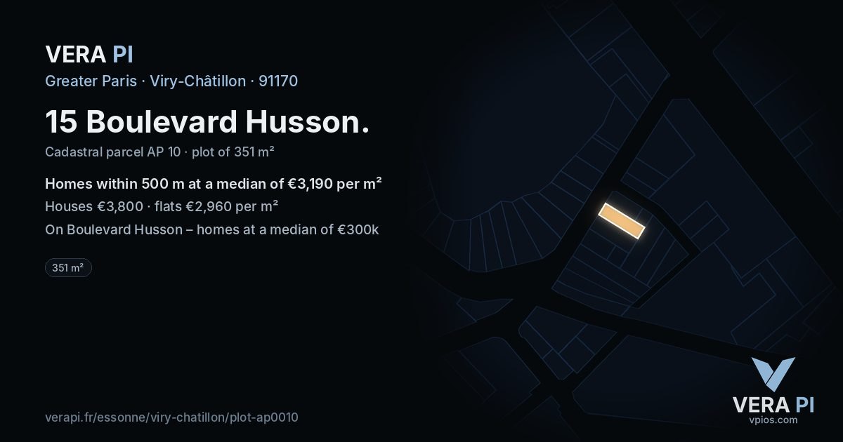 15 Boulevard Husson, Viry-Châtillon at night – the plot lit, the parcels around coloured by the prices near them